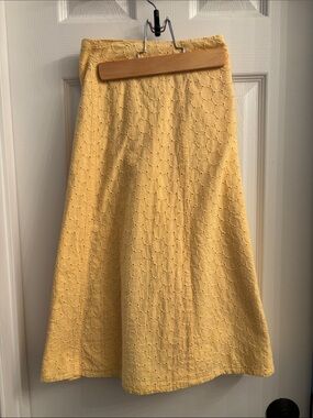 Yellow Eyelet A-Line Midi Skirt